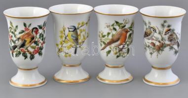 4 db Porcelán pohár, matricás madaras díszítménnyel, jelzett, hibátlan, (Franklin de Paris). m:13cm