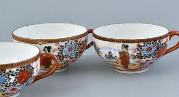 Kínai reggeliző szett (csésze, csészealj, kistányér), kannával, kiöntővel és cukortartóval, porcelán...