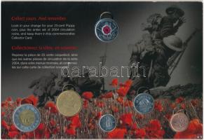 Kanada 2004. 1c-2$ (5xklf) + 2008. 25c acél "Fegyverszünet" részben festett érme, "Ne...