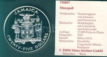 Jamaica 1992. 25$ Ag "Olimpia-boksz" T:PP Tanúsítvánnyal!