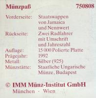 Jamaica 1992. 25$ Ag "Olimpia-kerékpár" T:PP Tanúsítvánnyal!