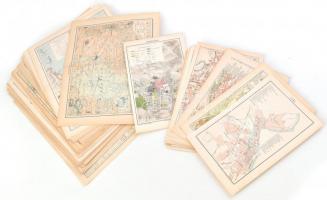 cca 1880-1900 Vegyes térkép tétel, 66 db kétoldalas és 20 db egyoldalas a Pallas Nagy Lexikon és a német nyelvű Meyers lexikonból, változó állapotban, különféle méretben.