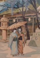 Olvashatatlan jelzéssel: Gésák.
Akvarell, papír. jelzett: P....Pál 912., üvegezett keretben 20x12cm