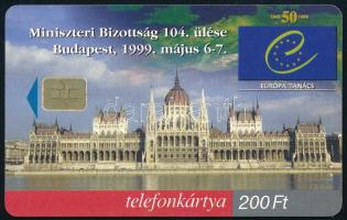 1999 MATÁV Európa Tanács 200 példányos telefonkártya, jó állapotban