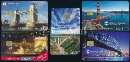 1999-2001 MATÁV 5 db klf hidak telefonkártya, benne 2000 példányos ritkaság is, jó állapotban