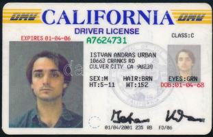 2001 Kaliforniai jogosítvány magyar származású személynek