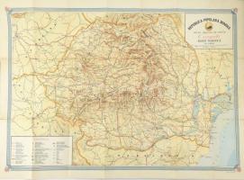 1958 A Román Népköztársaság térképe, szakadásokkal, 69×91 cm