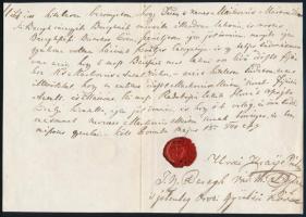 1844 Uray Pál (1799 - 1866) országgyűlési követ, alispán által írt igazolás aláírással, viaszpecséttel