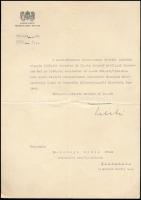 1940 gróf Teleki Mihály földművelésügyi miniszter aláírása okmányon