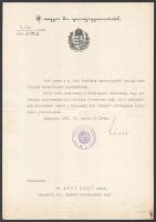 1936 Lázár Andor igazságügyminiszter aláírása  kinevezési okmányon