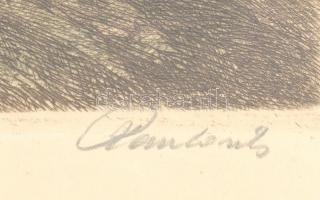 Paulovits Pál (1892-1975): Hazafelé.
Színezett rézkarc, papír, üvegezett keretben, jelzett, 30x40cm