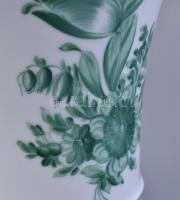 Herendi zöld virág mintás váza. Kézzel festett, jelzett, alján mázrepedésekkel m: 14 cm, d: 14 cm