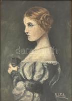 Elsa jelzéssel: női portré. Olaj, vászon, üvegezett keretben 34x24 cm