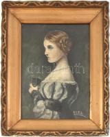 Elsa jelzéssel: női portré. Olaj, vászon, üvegezett keretben 34x24 cm