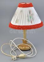 Régi asztali lámpa. faragott fa testtel, porcelán foglalattal, Viktória mintás lámpaernyővel. m: 41 cm