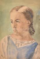 Jelzés nélkül: Hölgy portré. Akvarell, papír, sérülésekkel, 46x36 cm