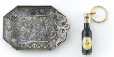 Párizsi fém szuvenír tálka + Guiness kulcstartó, jó állapotban, 9×6,5 cm, h: 6 cm