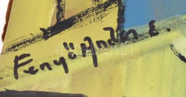 Fenyő Andor E. jelzéssel: Város.
Olaj, karton. sérülésekkel, 60x46cm