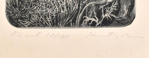 Hu... jelzéssel: Füvek. Rézkarc, papír, Jelzett sorszámozott 18/100. Keretben. 44x13 cm