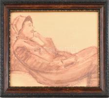 Mednyánszky jelzéssel: Pihenő alak. Akvarell, papír, üvegezett keretben, 27×34 cm