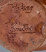 Kántor Karcag, madaras butella, mázas festett kerámia, jelzett, apró lepattanások, felirattal: Azért...