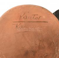 Kántor Karcag, nagyméretű, festett, kerámia figurális kínáló, hibátlan, jelzett, m: 45cm d: 30cm