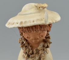 Antalfiné Szente Katalin: Kalapos lány puli kutyával, festett kerámia, hibátlan, jelzett, m:27cm