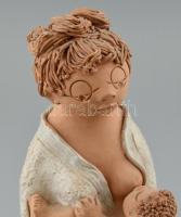 Antalfiné Szente Katalin: Gyermekét szoptató anyuka, festett kerámia, hibátlan, jelzett, m:28cm