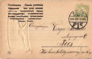 1904 Art Nouveau lady golden Emb. litho. Unsigned Raphael Kirchner (?) (EK)