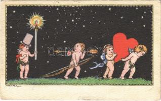 1923 Romantic art postcard, cupid. B.K.W.I. 245-1. s: Robert Philippi (kis szakadás / small tear)