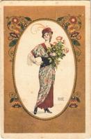 Lady with flowers. B.K.W.I. 134-3. s: August Patek (EK)