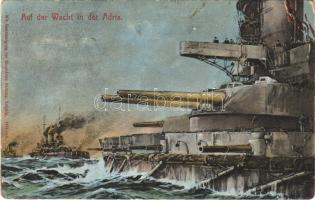 Auf der Wacht in der Adria / WWI German and Austro-Hungarian Navy art postcard, battleships on watch over the Adriatic Sea s: Willy Stöwer + K.U.K. KRIEGSMARINE SMS REKA (EK)