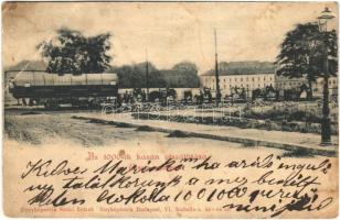 1904 Budapest XIII. Eisele-gépgyár (később Láng-gépgyár), az 1000. kazán elszállítása lovakkal. Szabó Fivérek fényképészek kiadása (EB)