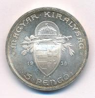 1938. 5P Ag "Szent István" T:1- patina 
Adamo P8.1
