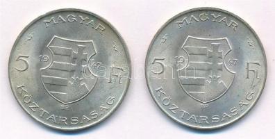 1947. 5Ft Ag "Kossuth" (2x) T:1-,2 patina 
Adamo F8.1