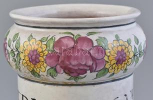 Régi patika edény 2 db, kézzel festett mázas kerámia, kopott, jelzett: MEDIMPEX BUDAPEST VIB m: 17,5...