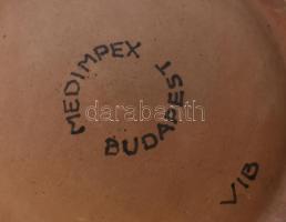 Régi patika edény 2 db, kézzel festett mázas kerámia, kopott, jelzett: MEDIMPEX BUDAPEST VIB m: 17,5...