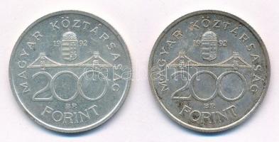 1992. 200Ft Ag "MNB" (2x) T:2 patina Adamo F13