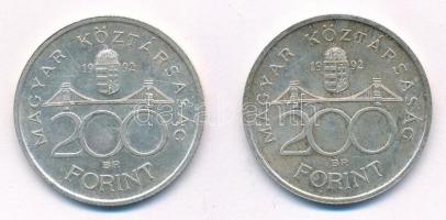 1992. 200Ft Ag "MNB" (2x) T:2 patina Adamo F13