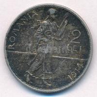 Románia 1914. 2L Ag "I. Károly" T:2 patina Romania 1914. 2 Lei Ag "Carol I" C:XF...