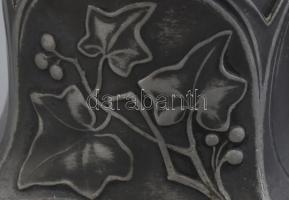 Szecessziós ón teás pohár üveg betéttel + fogpiszkálótartó m: 9 cm, h: 10 cm / Art nouveau tin set