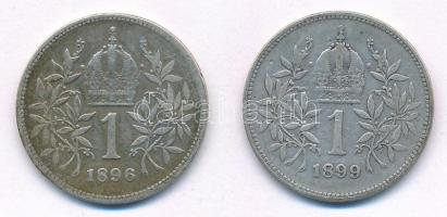Ausztria 1896-1899. 1K Ag "Ferenc József" (2x) T:3 Austria 1896-1899. 1 Corona Ag "Fr...