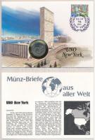 Amerikai Egyesült Államok / ENSZ New York 1979. 1$ felbélyegzett borítékban, bélyegzéssel, német nyelvű leírással T:1  USA / UNO New York 1979. 1 Dollar in envelope with stamp and cancellation, with German description C:UNC