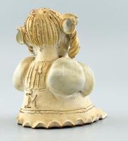 Kovács Éva (1938-): Csillagszemű ülő lány, mázas kerámia, apró csorba, jelzett, m: 15cm