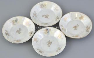 4 személyes mokkáskészlet, cseh altwien, irizáló réteggel, medalionokban rokokó elétképekkel, kopott...