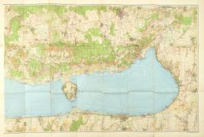 1939 Balaton Keleti medencéjének térképe. HOnvéd Térk. Int. Kis beszakadásokkal. 90x60 cm