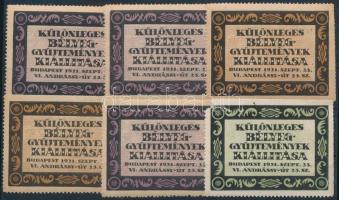 1931 Különleges bélyeggyűjtemények kiállítása, Budapest 6 db levélzáró (egy érték hiányos sarokkal/ once missing corner)