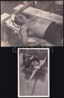 cca 1936 Csík Ferenc (1894-1984) soproni fotóművész hagyatékából 2 db vintage fotó, az egyik pecséttel jelzett, a napozó férfi Csík Ferenc, 14x9 cm és 13x18 cm