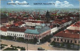 1942 Szabadka, Subotica; Karadjordjev trg / tér, villamos, zsinagóga, üzlet / square, tram, synagogue, shops