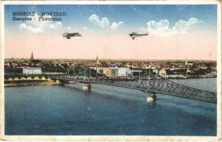 1931 Újvidék, Novi Sad; Panorama / látkép, híd, repülőgépek / general view, bridge, aircrafts (fl)